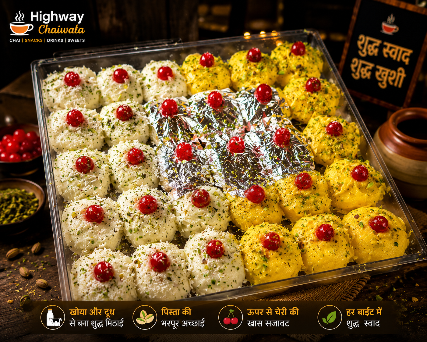Highway Chaiwala shudh mithai tray — chhena piece